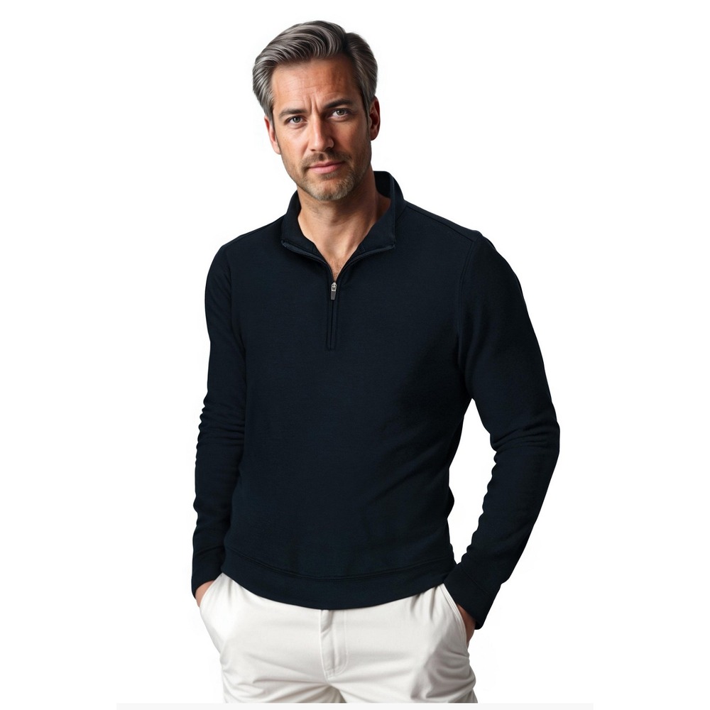 Scott Barber 100% Wool Made in Italy Full Zip Mock Neck Sweater XL Navy‎